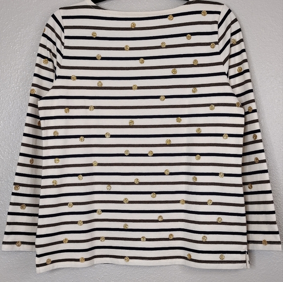 Talbots Petite Summer Striped Gold Glitter Polka Dot Pullover Long Sleeve Top - Picture 6 of 14